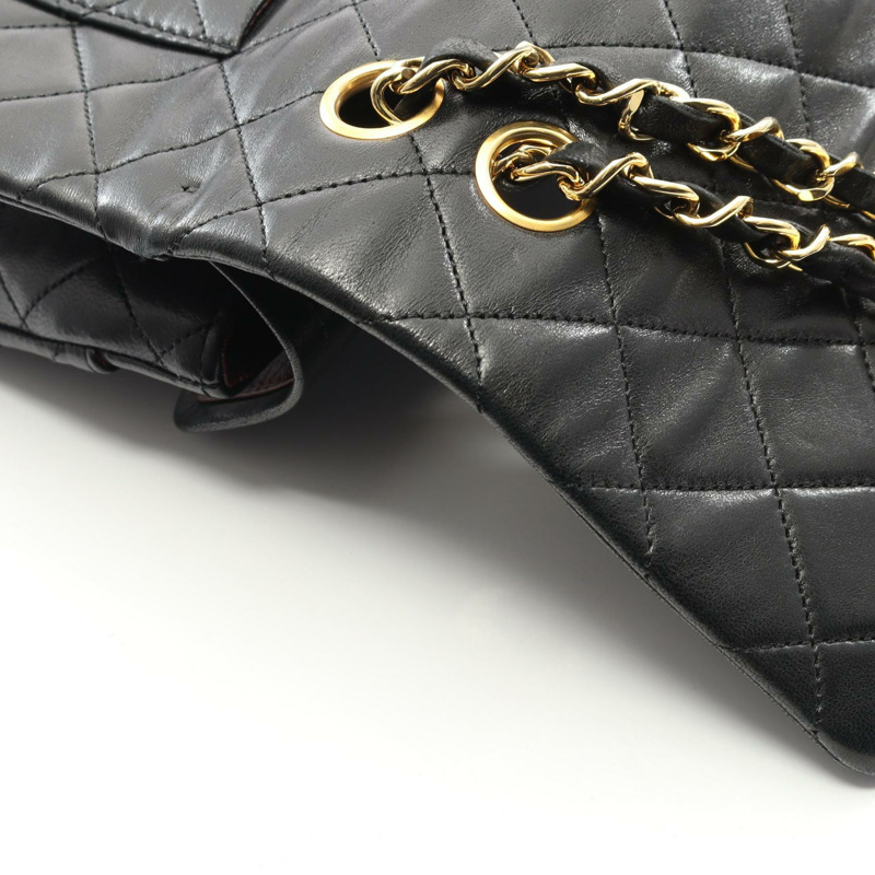 香奈兒 (CHANEL) Matelasse W 翻蓋單肩包，羊皮材質，黑色，二手，女士款，金色五金-8