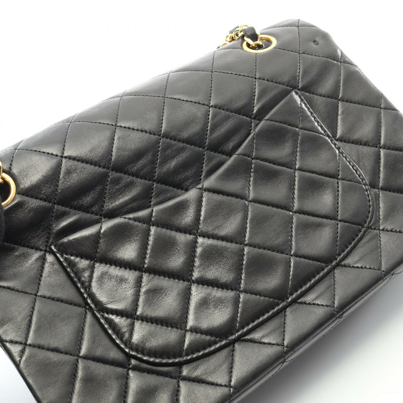 香奈兒 (CHANEL) Matelasse W 翻蓋單肩包，羊皮材質，黑色，二手，女士款，金色五金-11