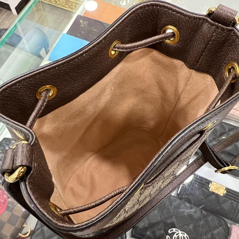 東區正精品㊣GUCCI 550620 MINI 咖啡色皮革PVC綠紅綠迷你束口水桶包斜背包 RZ4803-3