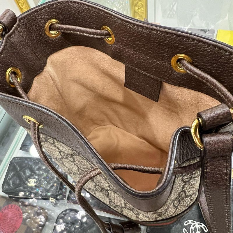 東區正精品㊣GUCCI 550620 MINI 咖啡色皮革PVC綠紅綠迷你束口水桶包斜背包 RZ4803-4