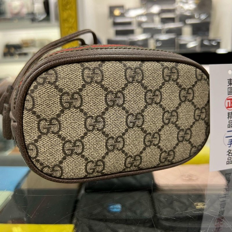 東區正精品㊣GUCCI 550620 MINI 咖啡色皮革PVC綠紅綠迷你束口水桶包斜背包 RZ4803-5