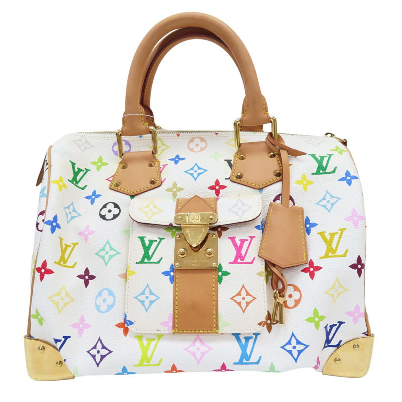白彩 原花帆布 Speedy 30 波士頓包 手提包【LOUIS VUITTON LV 路易威登】 M92643-0