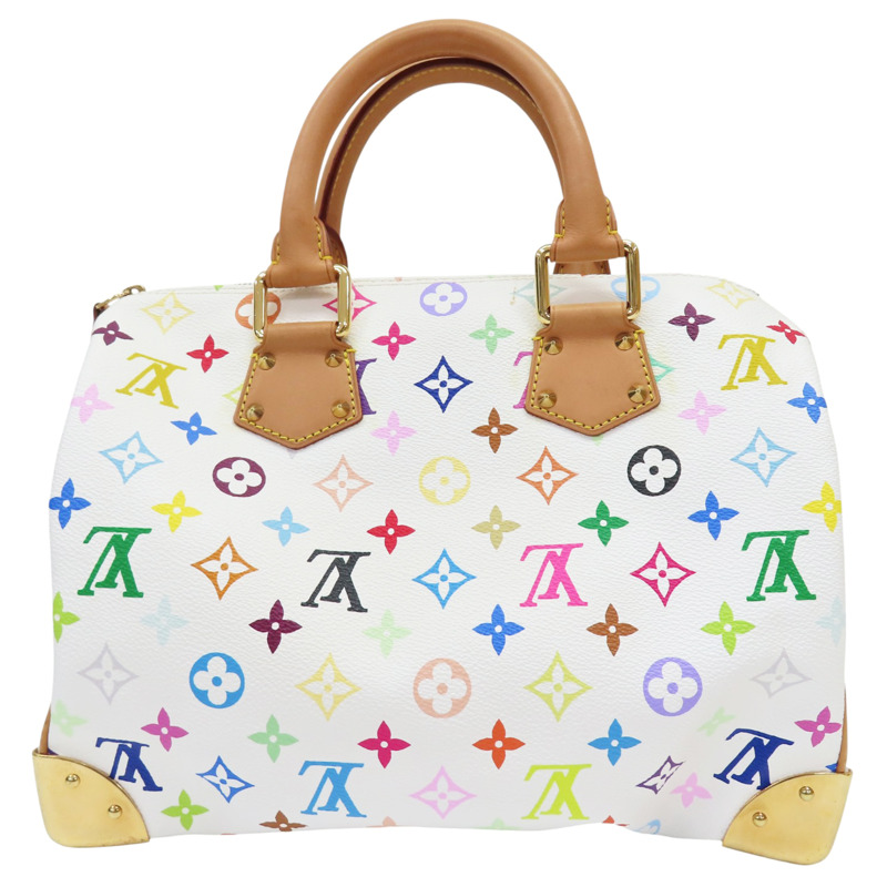白彩 原花帆布 Speedy 30 波士頓包 手提包【LOUIS VUITTON LV 路易威登】 M92643-1