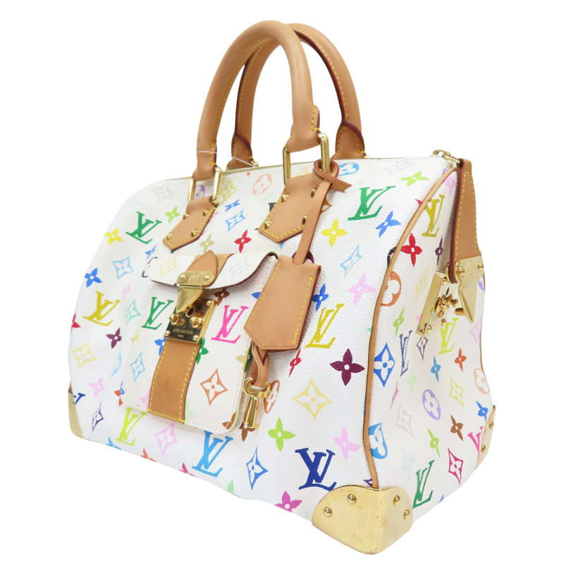 白彩 原花帆布 Speedy 30 波士頓包 手提包【LOUIS VUITTON LV 路易威登】 M92643-2