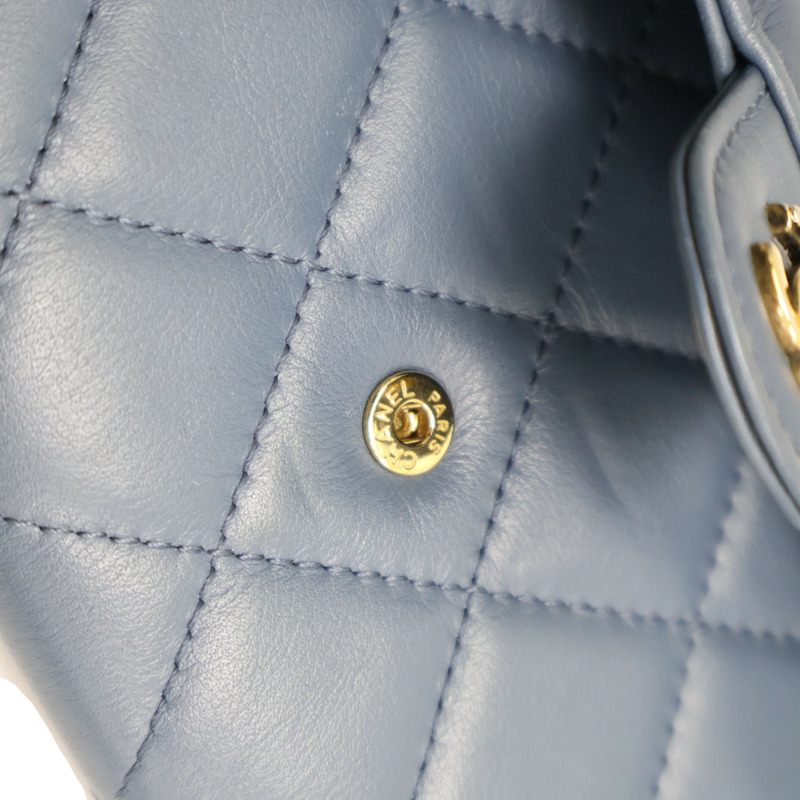 藍色 菱格紋 羊皮 金扣 扣式長夾【CHANEL 香奈兒】-12