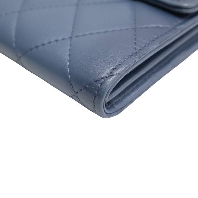 藍色 菱格紋 羊皮 金扣 扣式長夾【CHANEL 香奈兒】-14