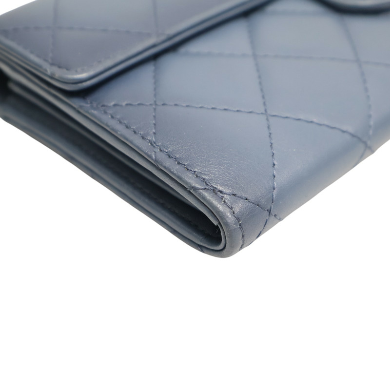 藍色 菱格紋 羊皮 金扣 扣式長夾【CHANEL 香奈兒】-15