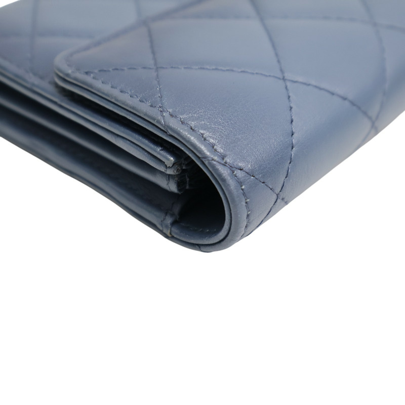 藍色 菱格紋 羊皮 金扣 扣式長夾【CHANEL 香奈兒】-17