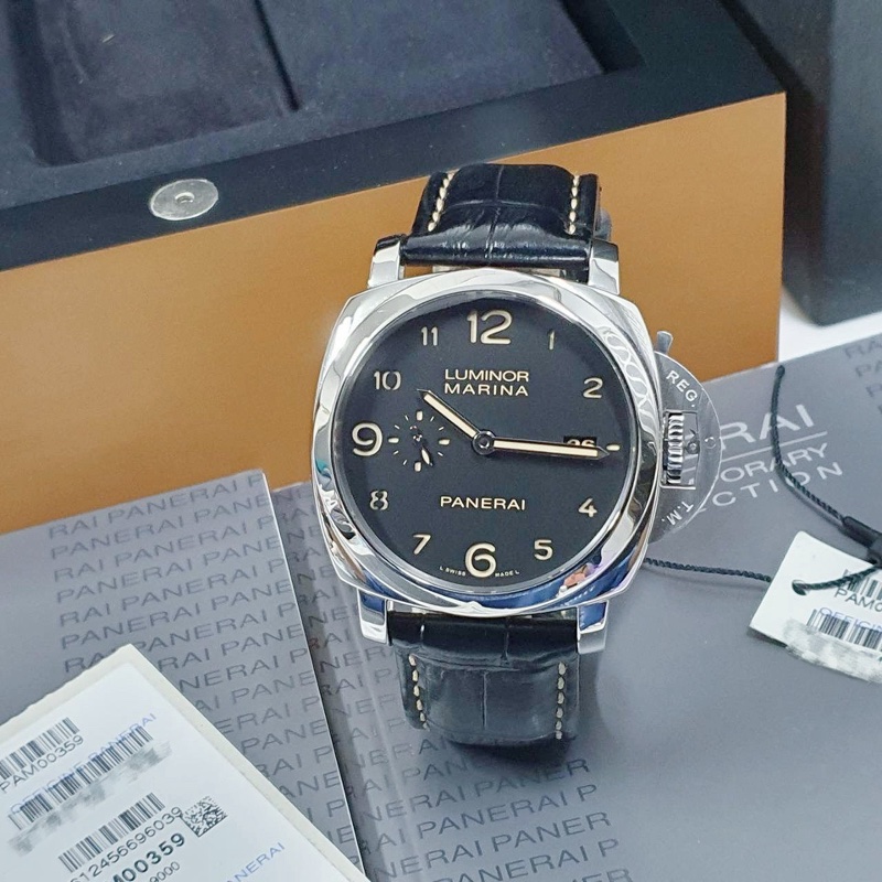 【大眾名錶】PANERAI 沛納海 PAM00359 LUMINOR 1950系列 黑面 三明治面盤 小秒針 2012/04-0