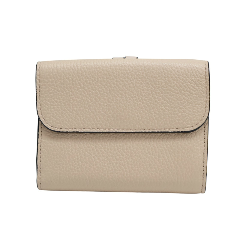 粉膚色 牛皮 金扣 三折短夾【Chloe 克羅伊】-1