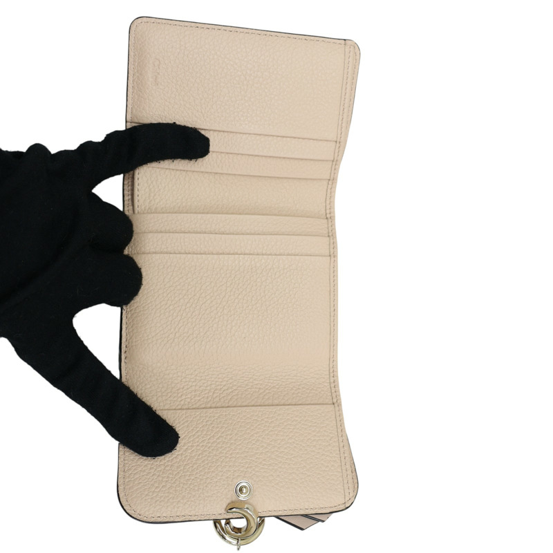 粉膚色 牛皮 金扣 三折短夾【Chloe 克羅伊】-4