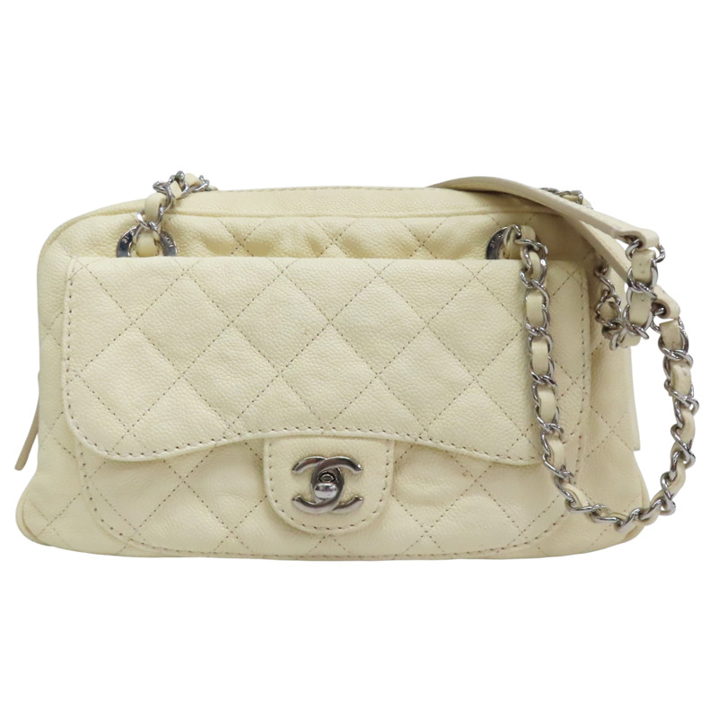 白色 菱格紋 荔枝牛皮 肩背包 銀釦【CHANEL 香奈兒】-0