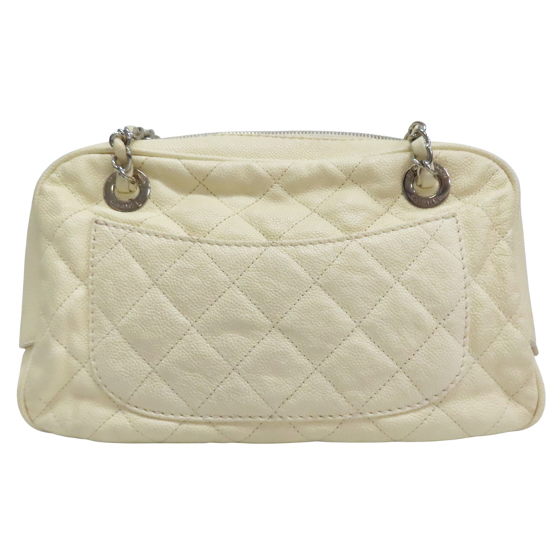 白色 菱格紋 荔枝牛皮 肩背包 銀釦【CHANEL 香奈兒】-1