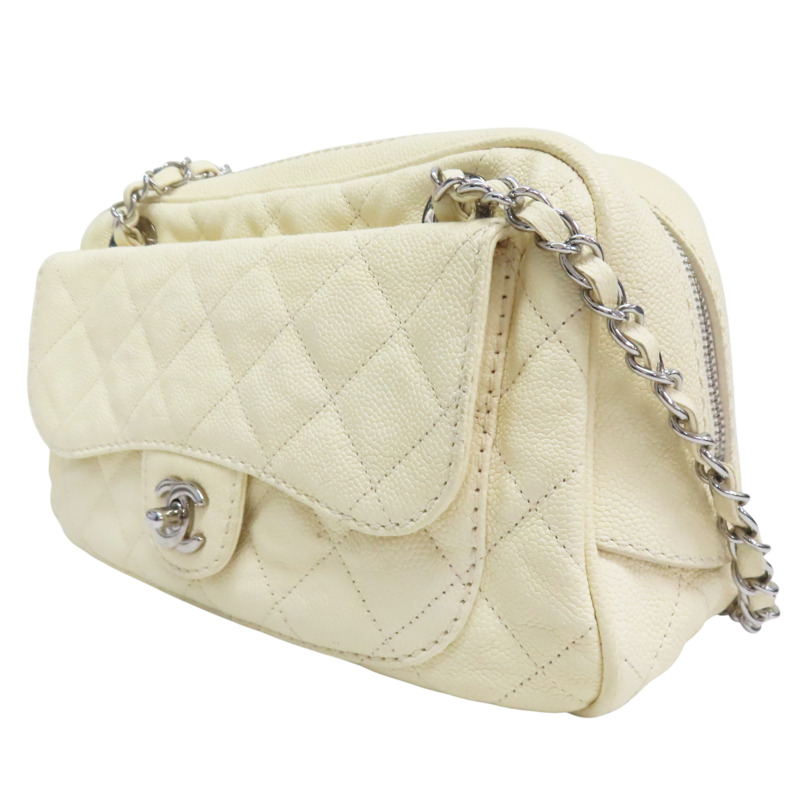 白色 菱格紋 荔枝牛皮 肩背包 銀釦【CHANEL 香奈兒】-2