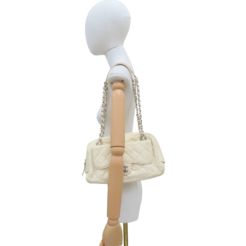 白色 菱格紋 荔枝牛皮 肩背包 銀釦【CHANEL 香奈兒】-10