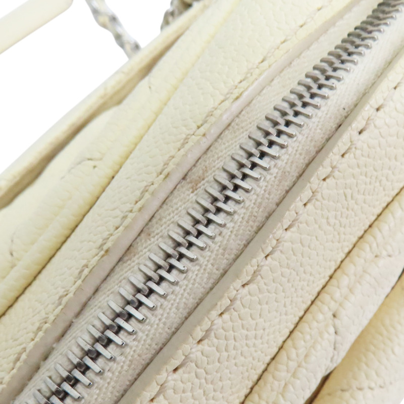 白色 菱格紋 荔枝牛皮 肩背包 銀釦【CHANEL 香奈兒】-16