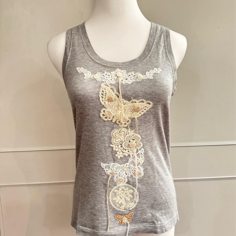 《新歡舊愛》近新正品LV路易威登蕾絲/珍珠貝母釦子裝飾背心S號-0