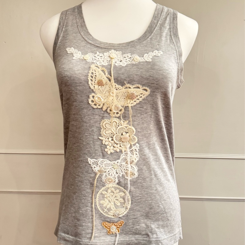 《新歡舊愛》近新正品LV路易威登蕾絲/珍珠貝母釦子裝飾背心S號-1