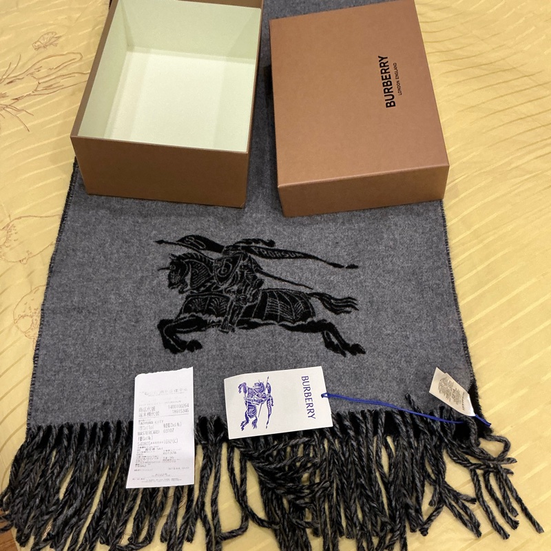 Burberry 客什米爾/黑灰戰馬雙面圍巾🧣-0