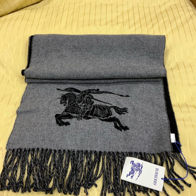 Burberry 客什米爾/黑灰戰馬雙面圍巾🧣-13