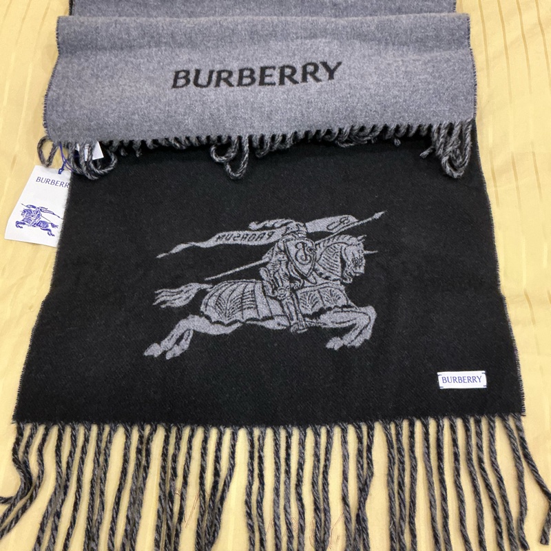 Burberry 客什米爾/黑灰戰馬雙面圍巾🧣-14