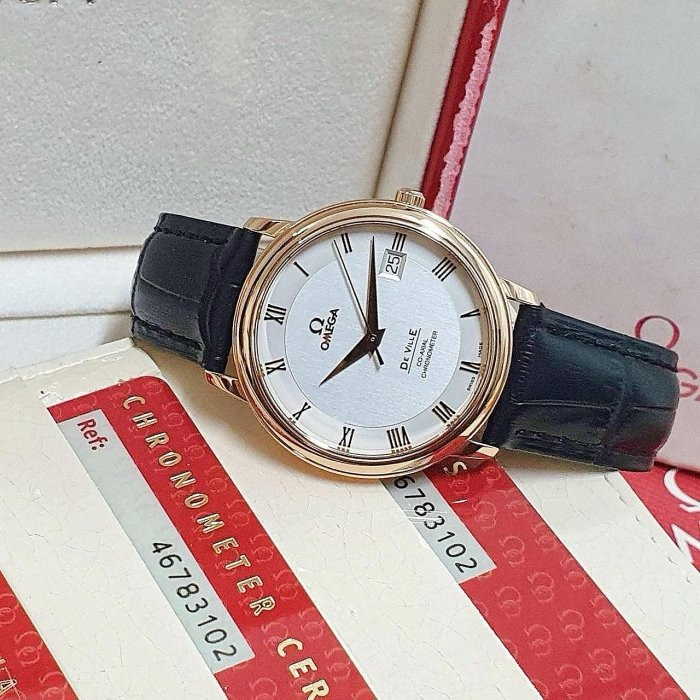 【大眾名錶】OMEGA歐米茄 4678.31.02 碟飛系列 2010/01卡 18K玫瑰金 原廠帶扣 銀白色面盤 羅馬時標 錶徑36.5mm 自動上鍊B962-1