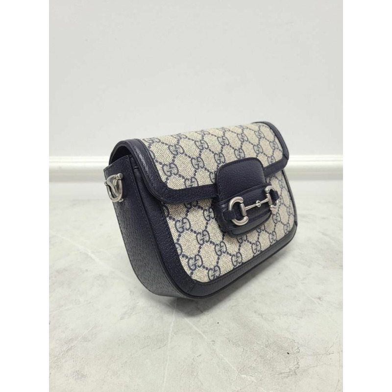 【包稅】GUCCI 藍色米色 GG Supreme 馬銜扣迷你單肩包-2
