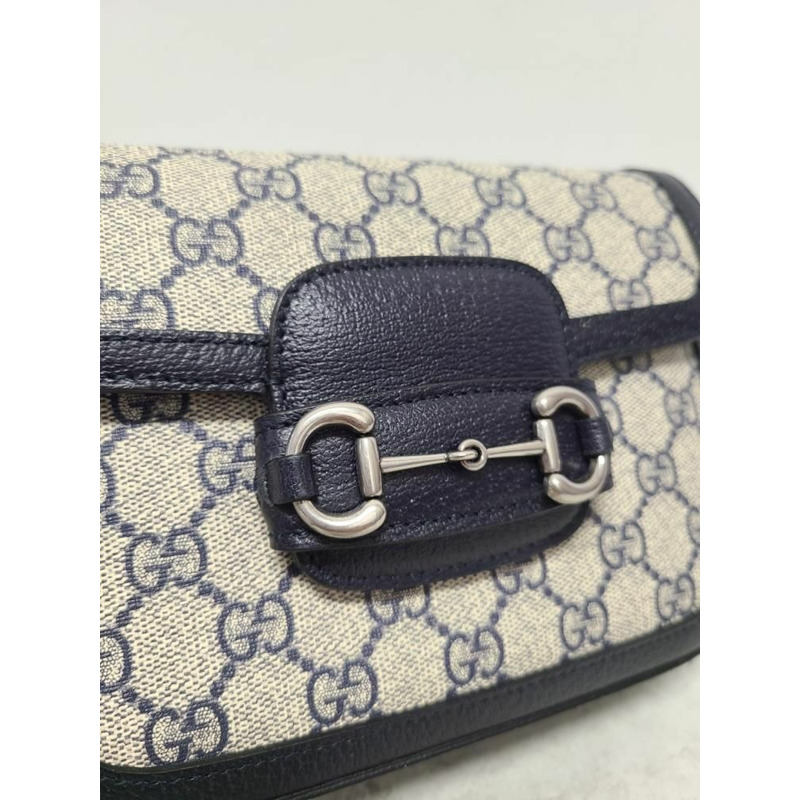 【包稅】GUCCI 藍色米色 GG Supreme 馬銜扣迷你單肩包-3
