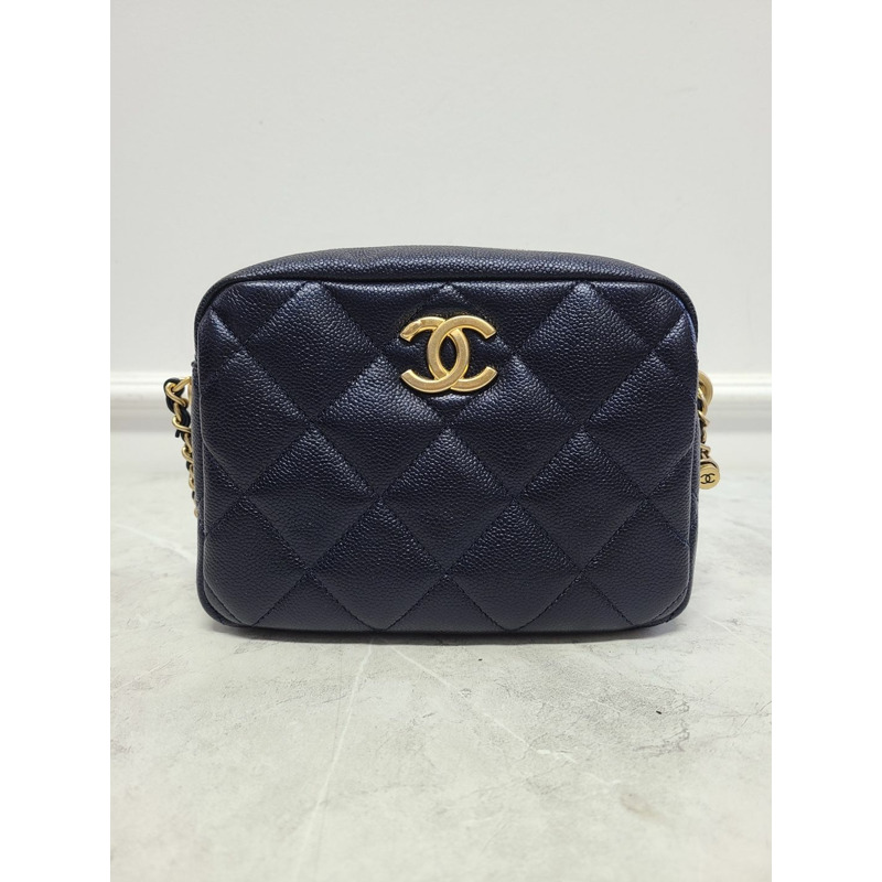 【包稅】CHANEL 海軍藍魚子醬復古金我的完美相機包帶芯片-0