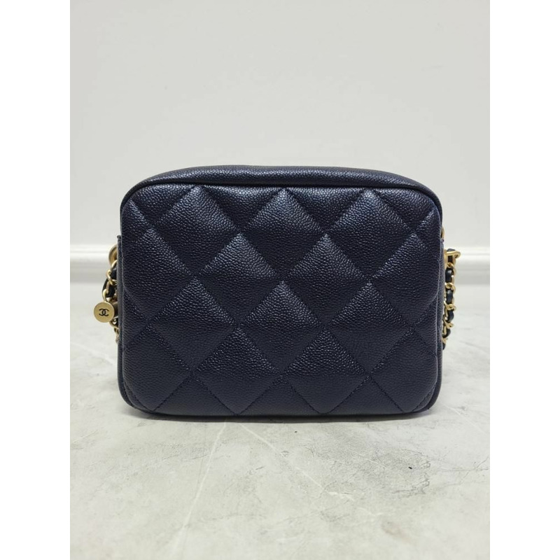 【包稅】CHANEL 海軍藍魚子醬復古金我的完美相機包帶芯片-5