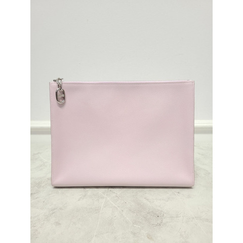 【包稅】HERMES 淡紫色 Evercolor 銀色深 V 型手拿包，附 B 字印章