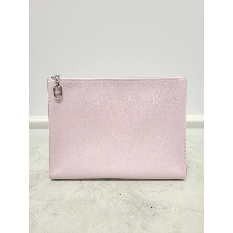 【包稅】HERMES 淡紫色 Evercolor 銀色深 V 型手拿包，附 B 字印章-0