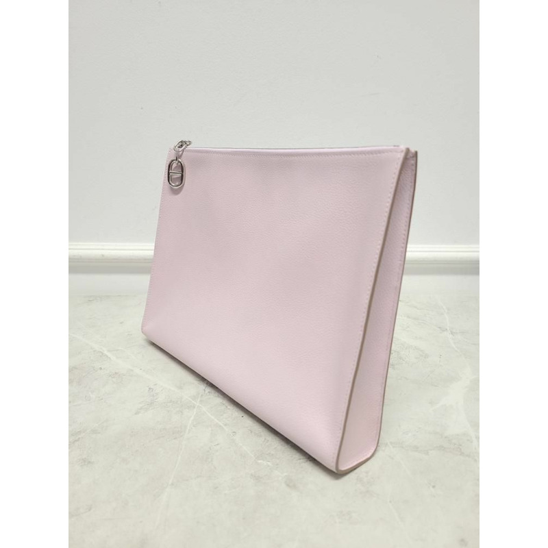 【包稅】HERMES 淡紫色 Evercolor 銀色深 V 型手拿包，附 B 字印章-1