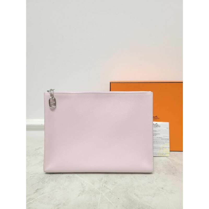 【包稅】HERMES 淡紫色 Evercolor 銀色深 V 型手拿包，附 B 字印章-7