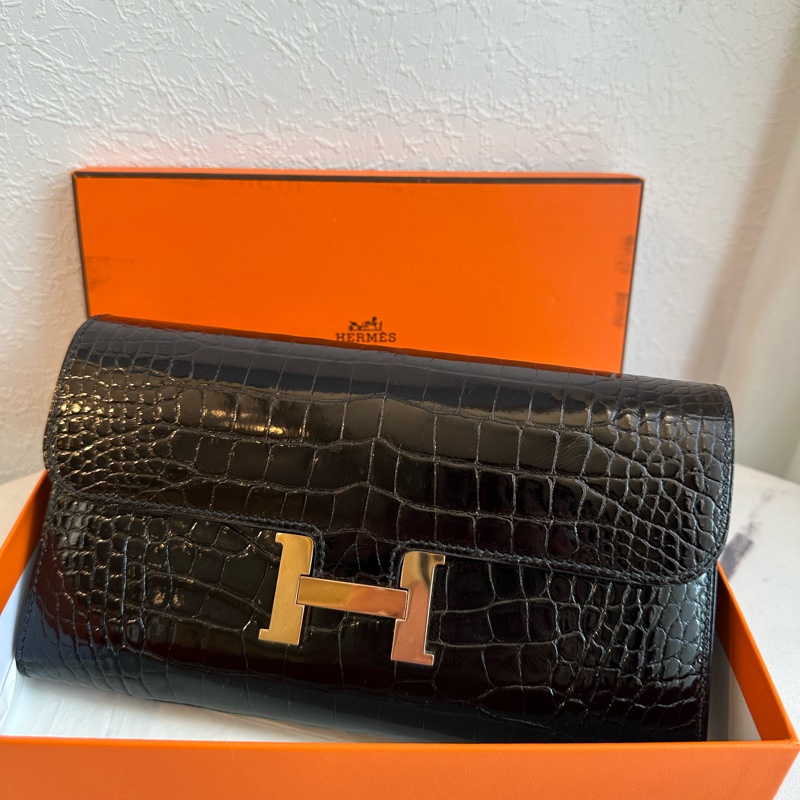 Hermes 鱷魚皮 長夾 超美 可以改成斜背包-0