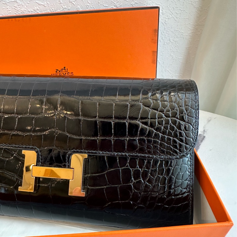 Hermes 鱷魚皮 長夾 超美 可以改成斜背包-3