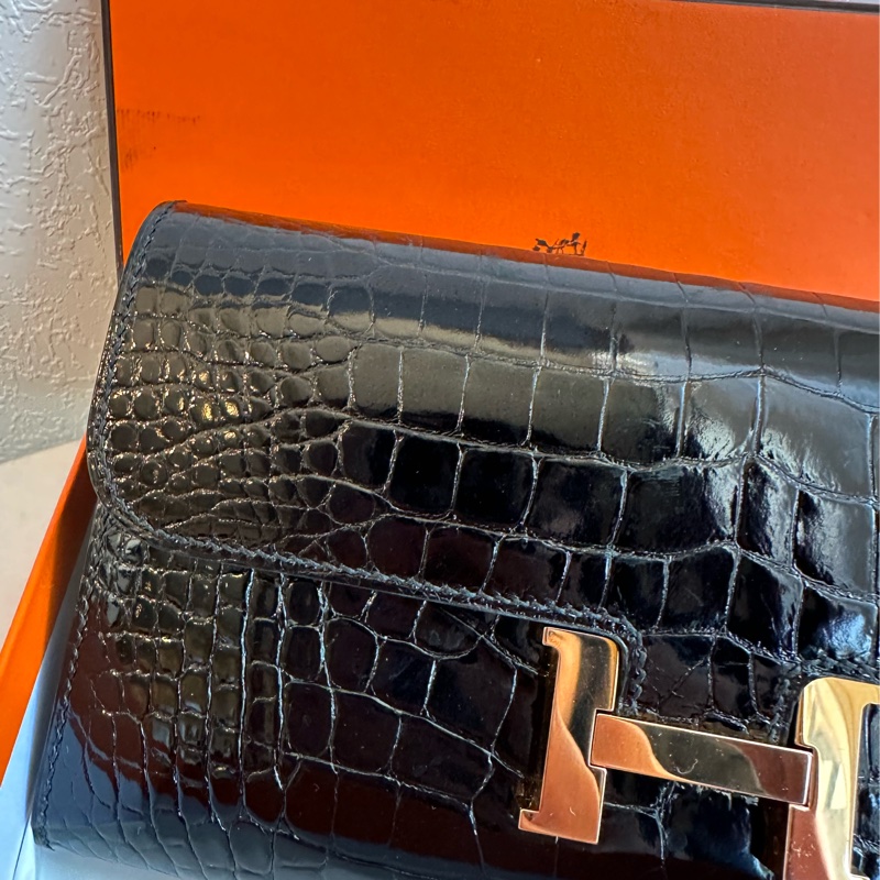 Hermes 鱷魚皮 長夾 超美 可以改成斜背包-4