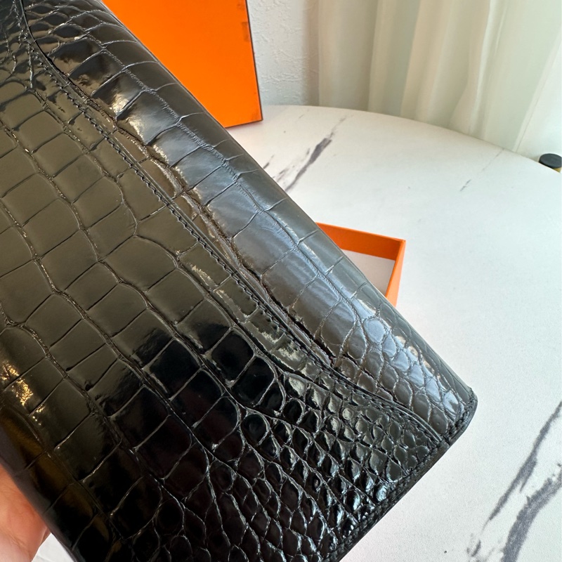 Hermes 鱷魚皮 長夾 超美 可以改成斜背包-5