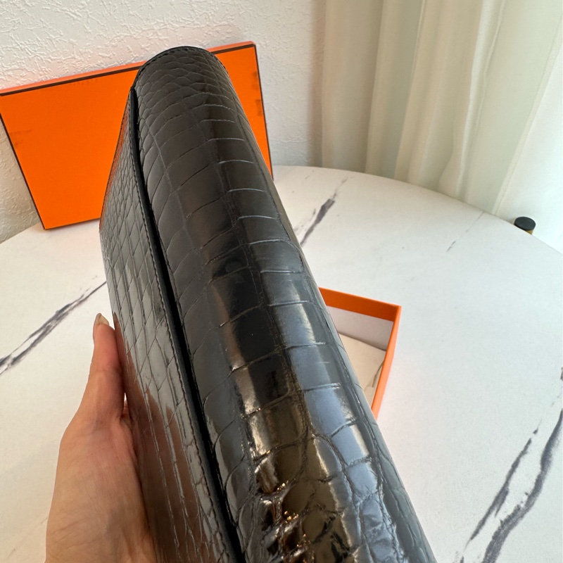 Hermes 鱷魚皮 長夾 超美 可以改成斜背包-8