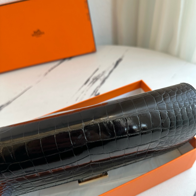 Hermes 鱷魚皮 長夾 超美 可以改成斜背包-10