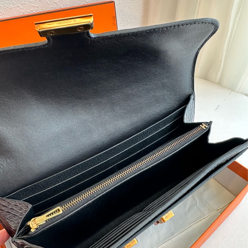 Hermes 鱷魚皮 長夾 超美 可以改成斜背包-11