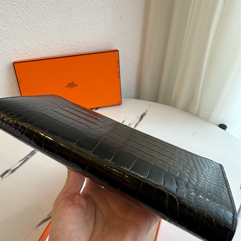 Hermes 鱷魚皮 長夾 超美 可以改成斜背包-14