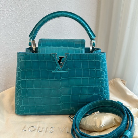 lv極品 鱷魚皮🥹🥹🥹Louis Vuitton Capucines BB 款綠松石色鱷魚皮手提包