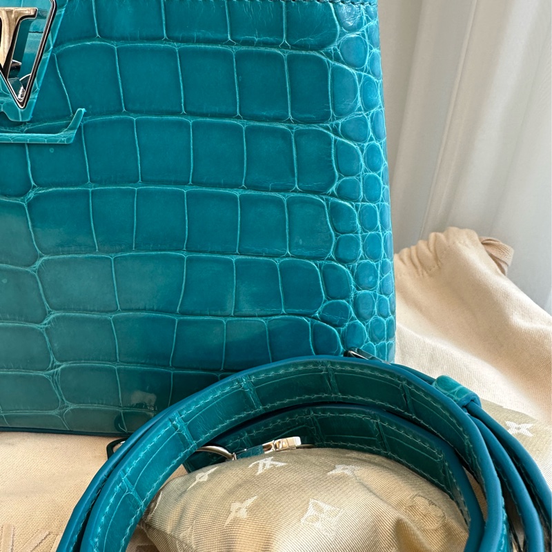 lv極品 鱷魚皮🥹🥹🥹Louis Vuitton Capucines BB 款綠松石色鱷魚皮手提包-5