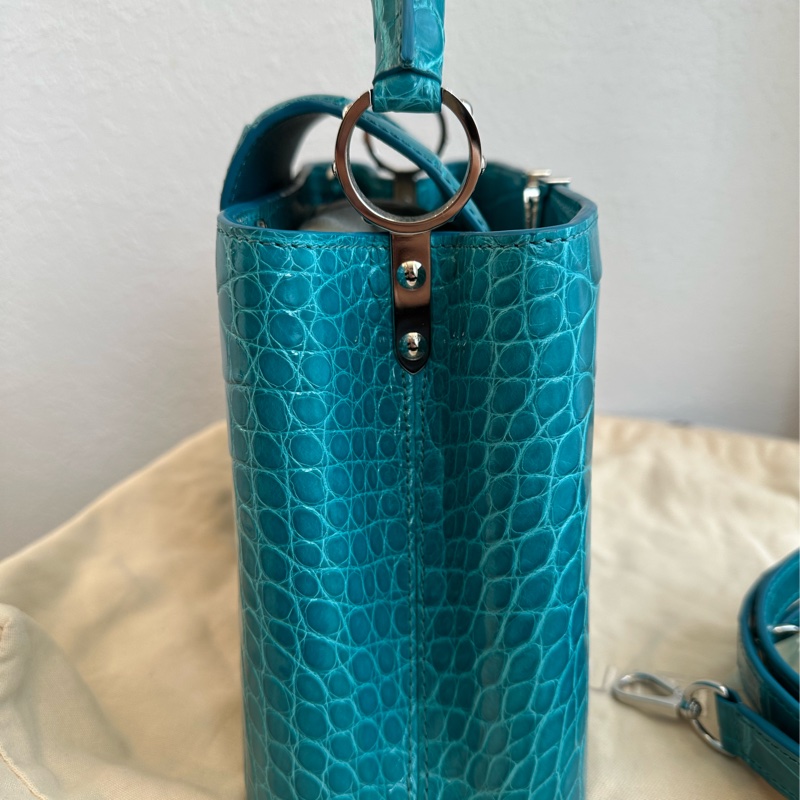 lv極品 鱷魚皮🥹🥹🥹Louis Vuitton Capucines BB 款綠松石色鱷魚皮手提包-9