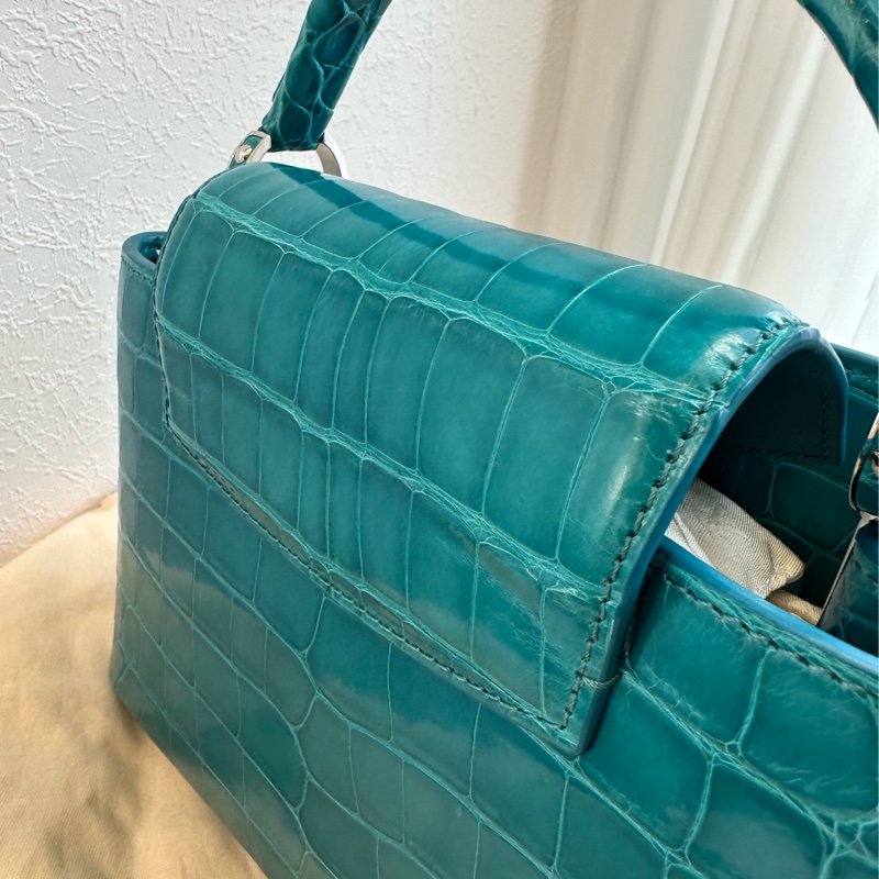 lv極品 鱷魚皮🥹🥹🥹Louis Vuitton Capucines BB 款綠松石色鱷魚皮手提包-17