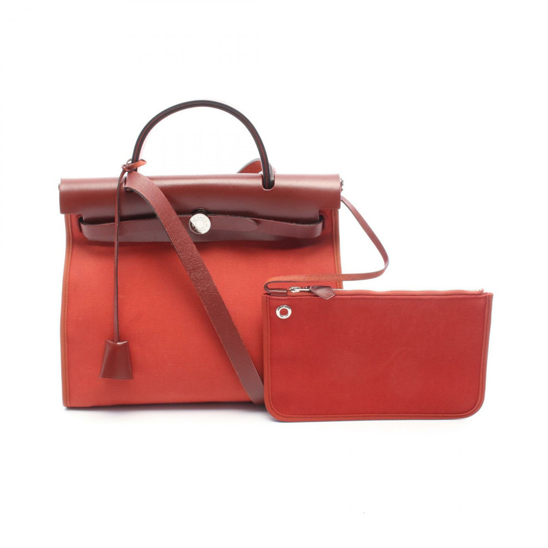 愛馬仕 Herbag Zip PM 單肩手提包 R Toile 高級皮革 Rouge H 二手 SHW-0