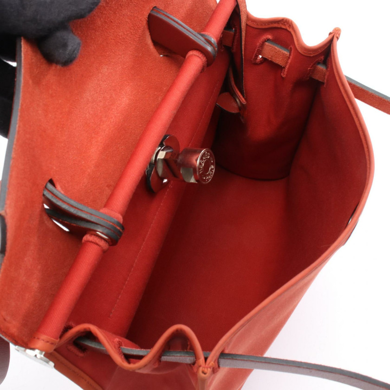 愛馬仕 Herbag Zip PM 單肩手提包 R Toile 高級皮革 Rouge H 二手 SHW-2