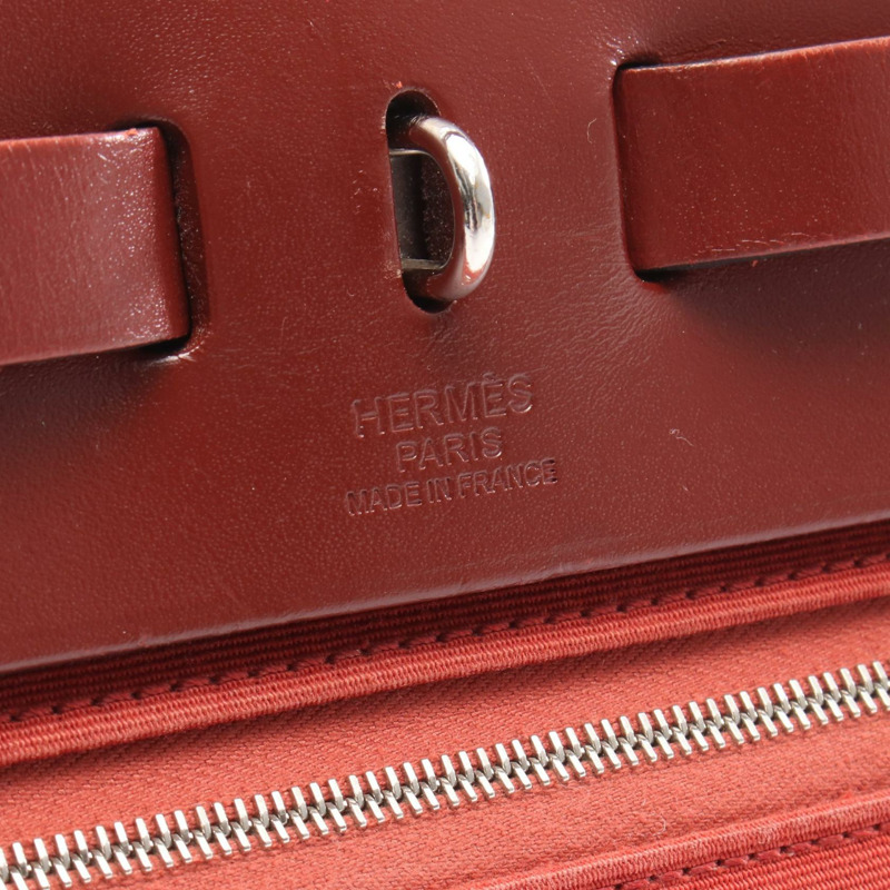 愛馬仕 Herbag Zip PM 單肩手提包 R Toile 高級皮革 Rouge H 二手 SHW-3