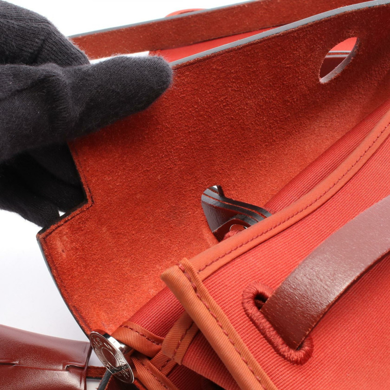 愛馬仕 Herbag Zip PM 單肩手提包 R Toile 高級皮革 Rouge H 二手 SHW-5